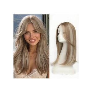 18" Synthetic Hair Topper Ash Blonde Highlights Clip-In Natural Lightweight